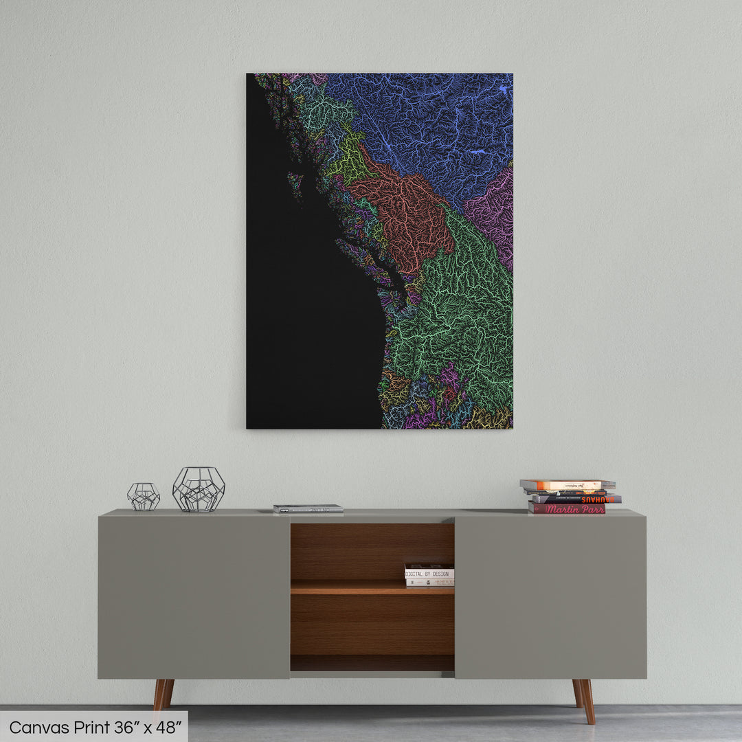 Pacific Northwest - River basin map, pastel colours - Wall Art