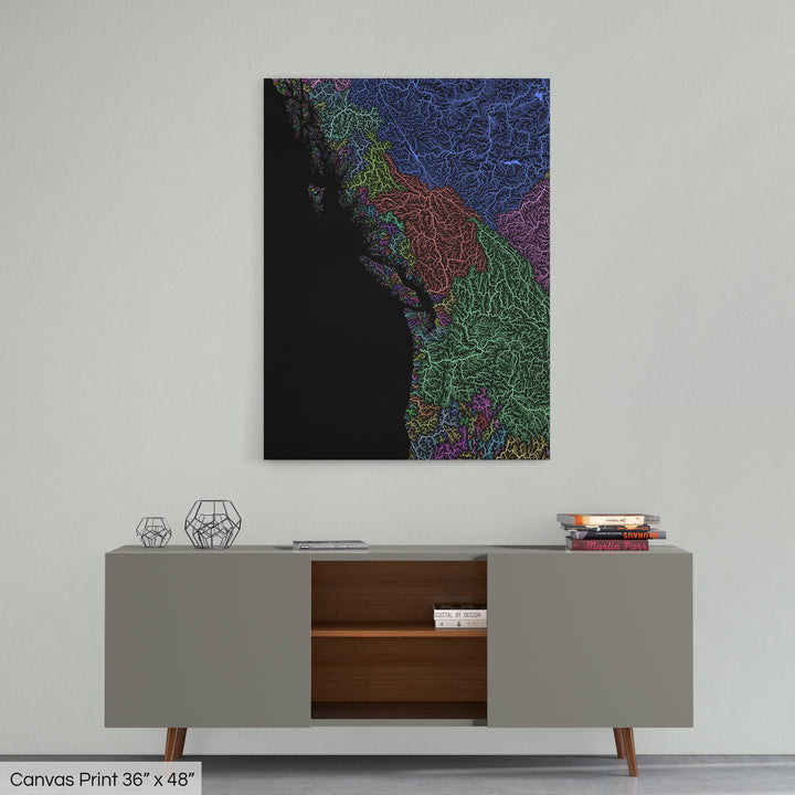 Pacific Northwest - River basin map, pastel colours - Wall Art