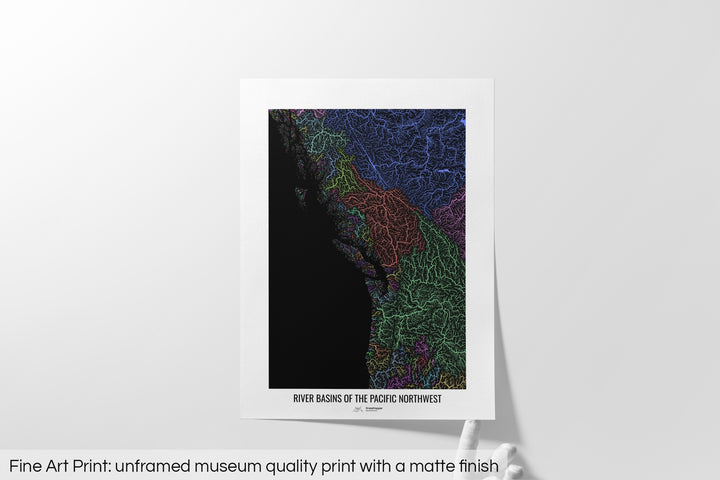 Pacific Northwest - River basin map, pastel colours - Wall Art