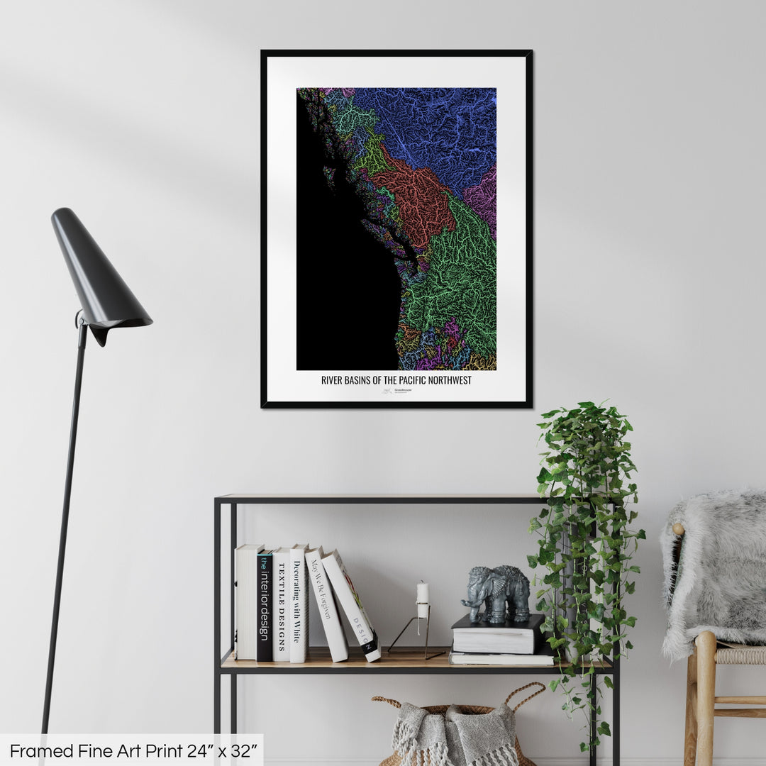 Pacific Northwest - River basin map, pastel colours - Wall Art