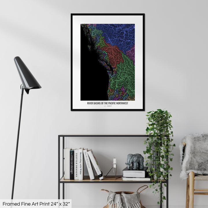 Pacific Northwest - River basin map, pastel colours - Wall Art