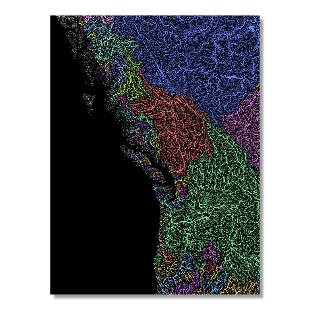 Pacific Northwest - River basin map, pastel colours - Wall Art