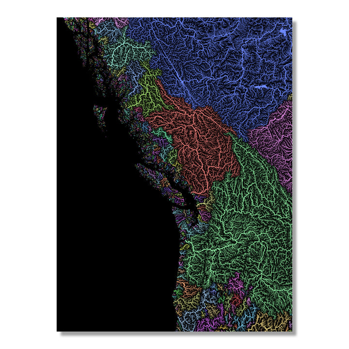 Pacific Northwest - River basin map, pastel colours - Wall Art