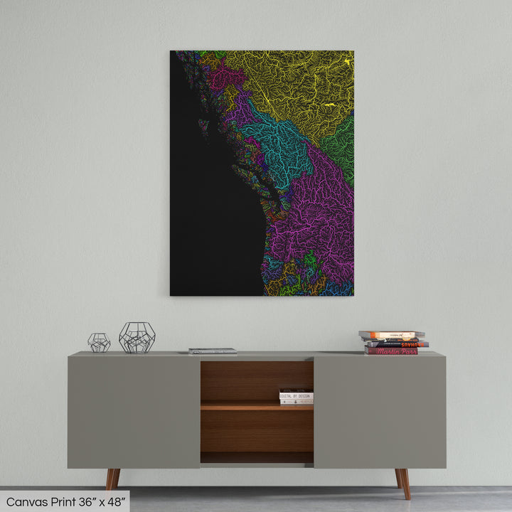 Pacific Northwest - River basin map, rainbow colours - Wall Art