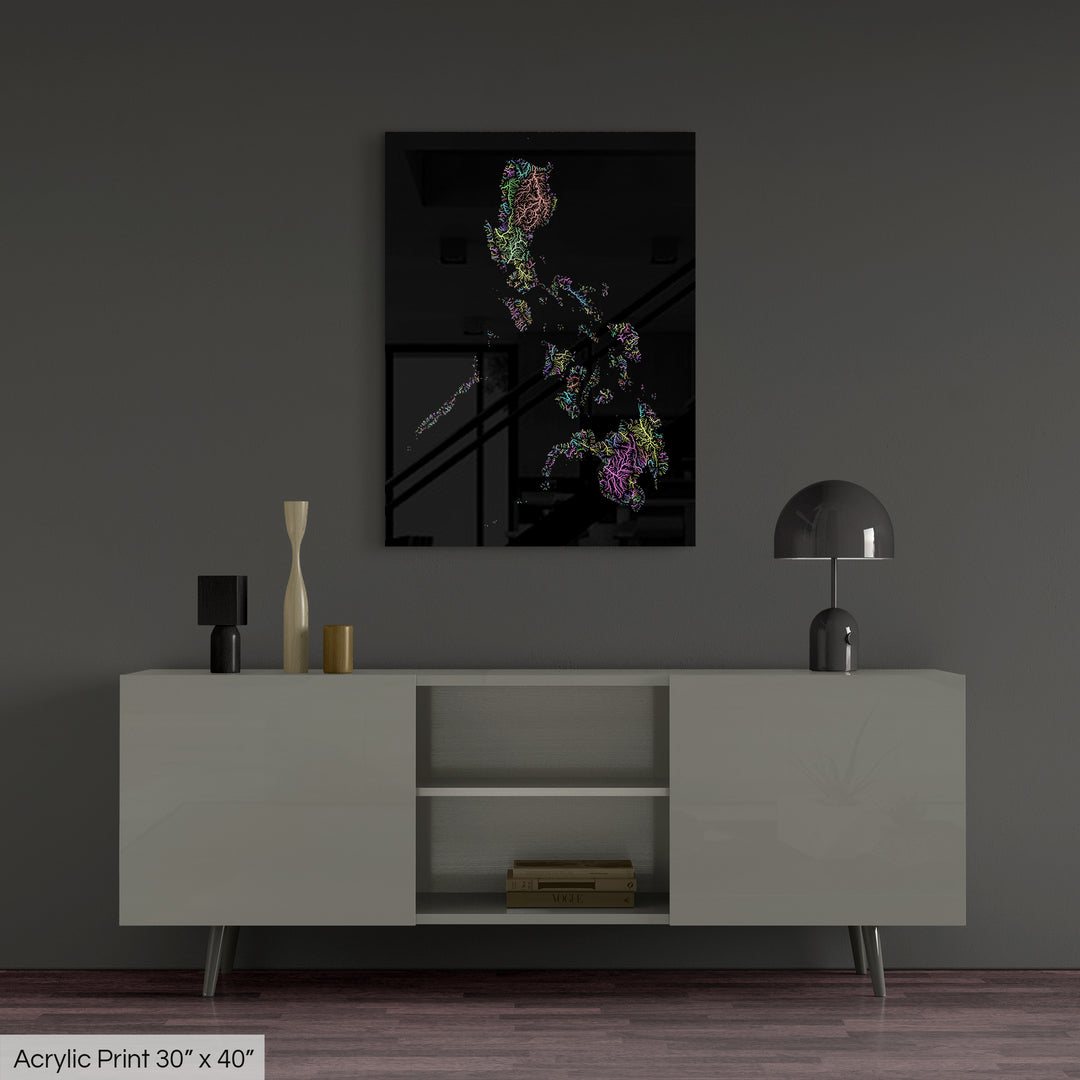 Philippines - River basin map, pastel colours - Wall Art