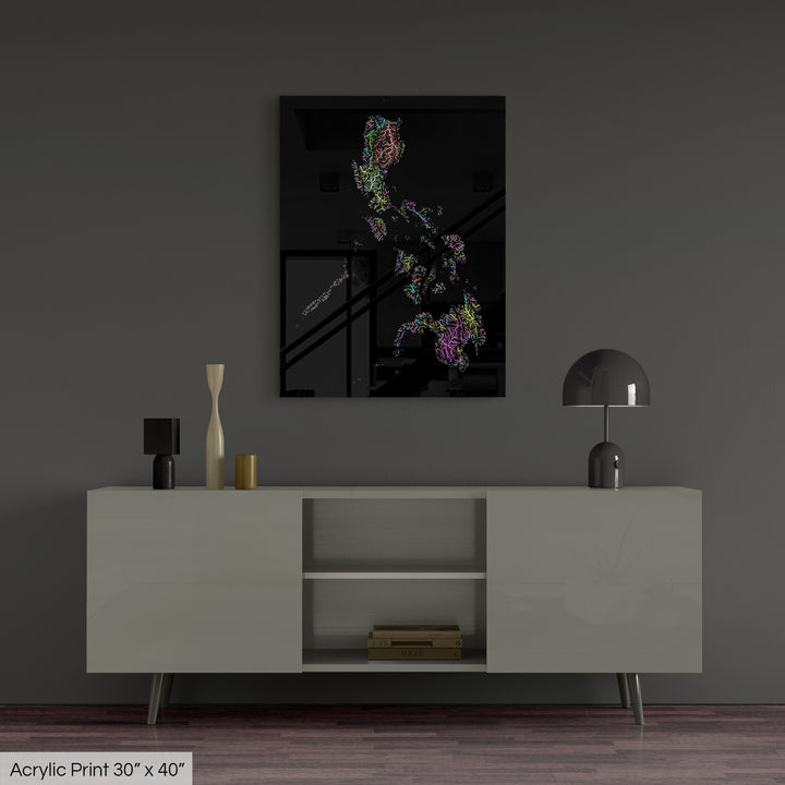 Philippines - River basin map, pastel colours - Wall Art