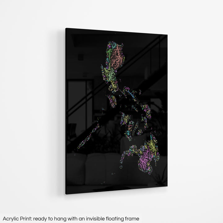 Philippines - River basin map, pastel colours - Wall Art
