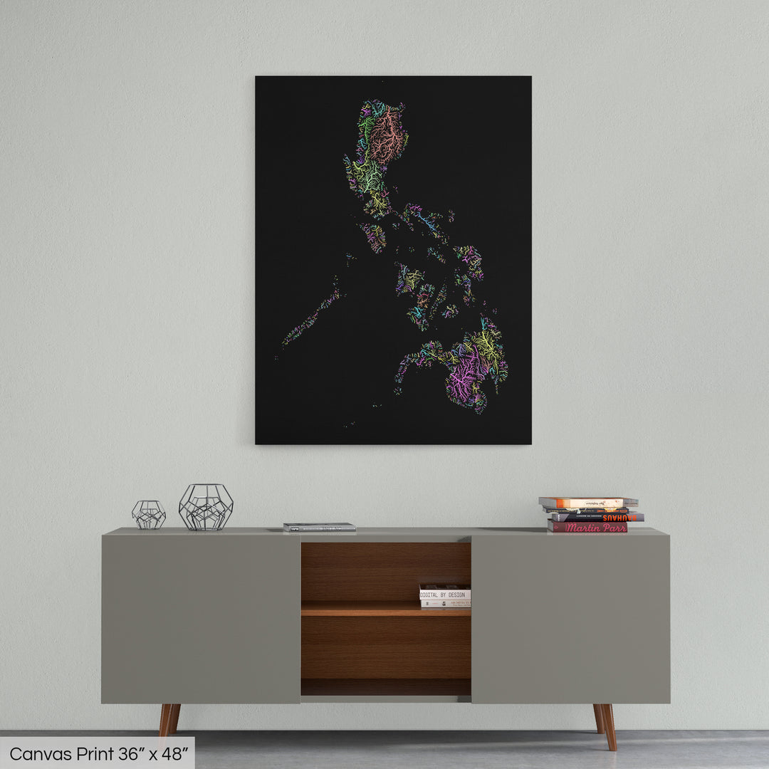 Philippines - River basin map, pastel colours - Wall Art