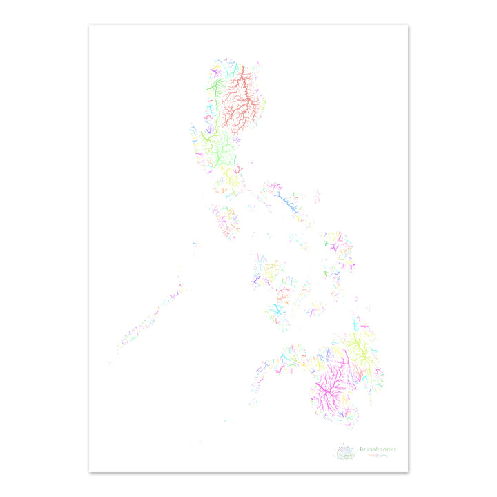 The Philippines - River basin map, pastel on white - Fine Art Print