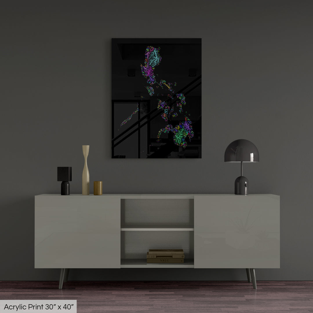 Philippines - River basin map, rainbow colours - Wall Art
