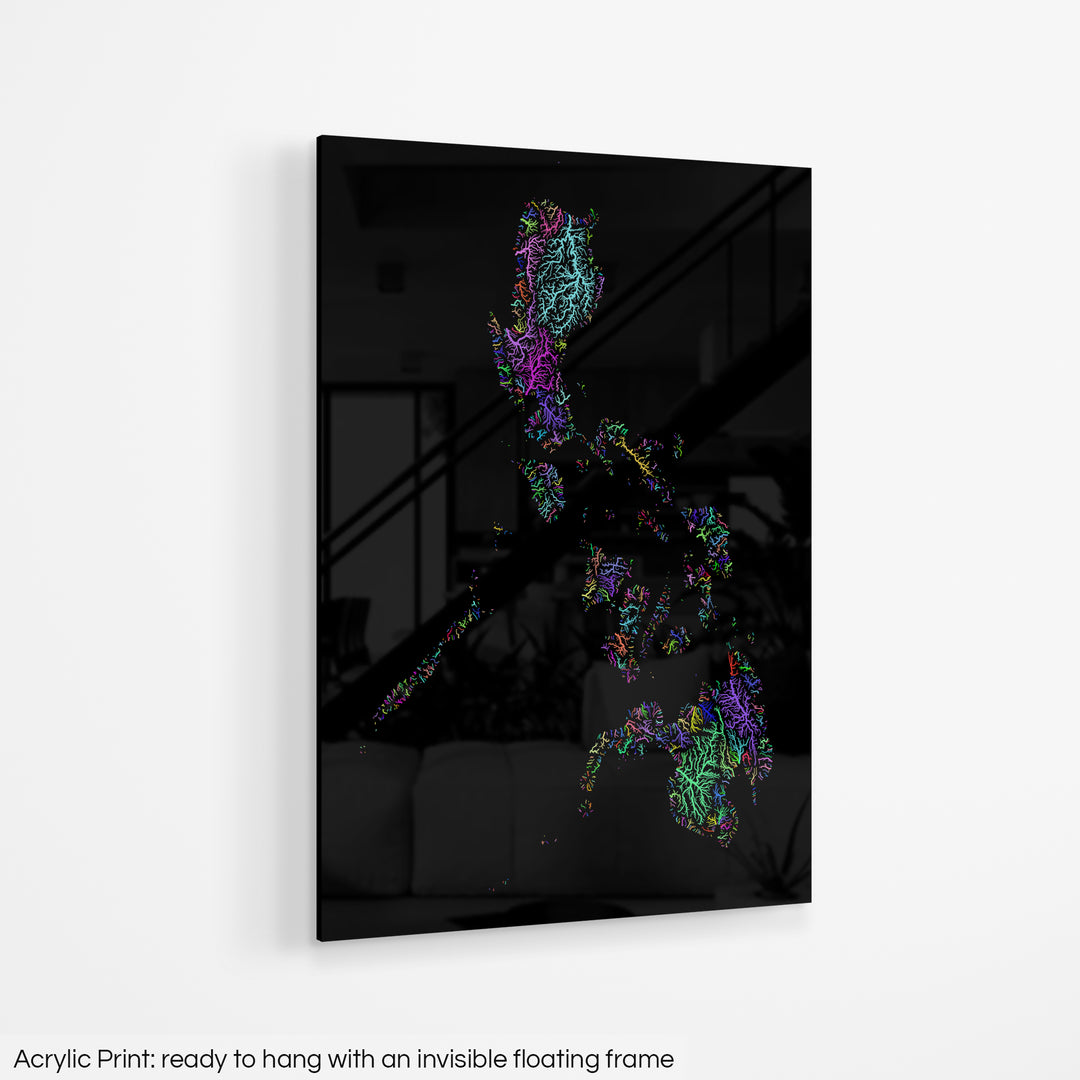 Philippines - River basin map, rainbow colours - Wall Art