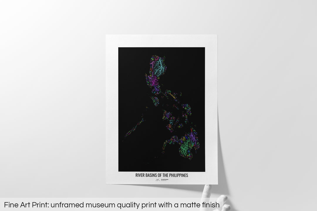 Philippines - River basin map, rainbow colours - Wall Art