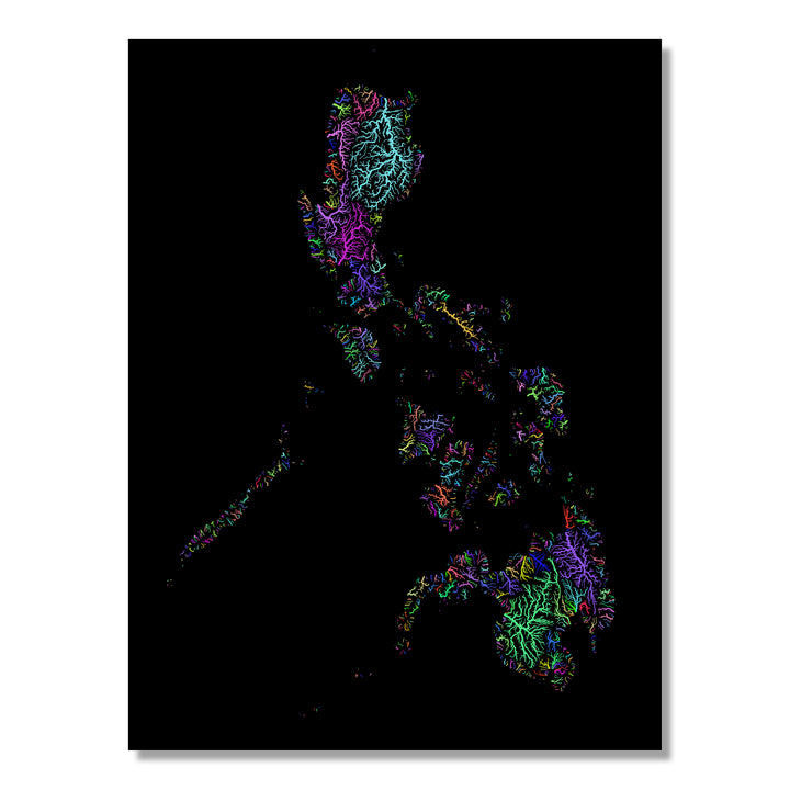 Philippines - River basin map, rainbow colours - Wall Art