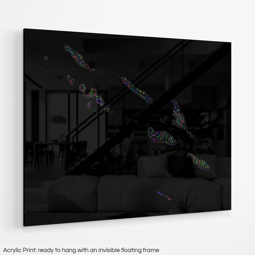 Solomon Islands - River basin map, rainbow colours - Wall Art