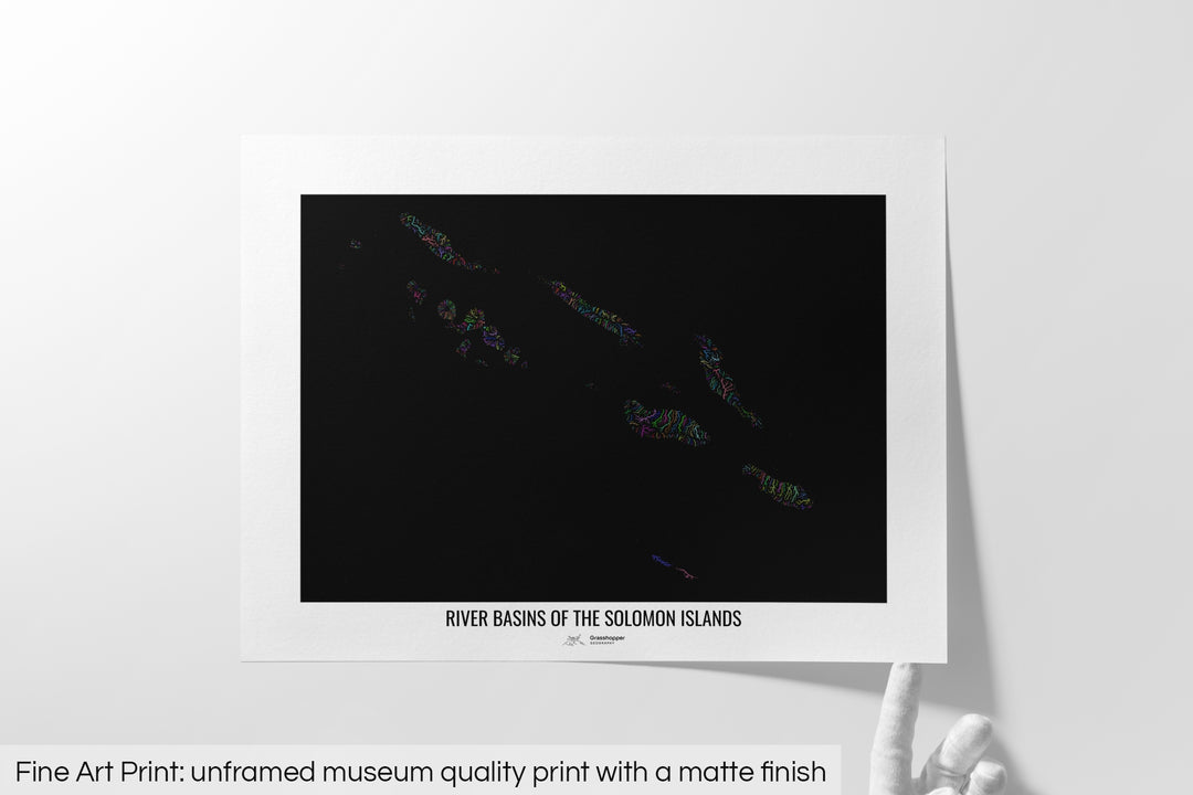 Solomon Islands - River basin map, rainbow colours - Wall Art