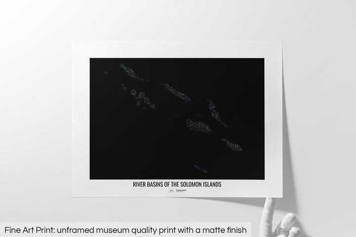 Solomon Islands - River basin map, rainbow colours - Wall Art