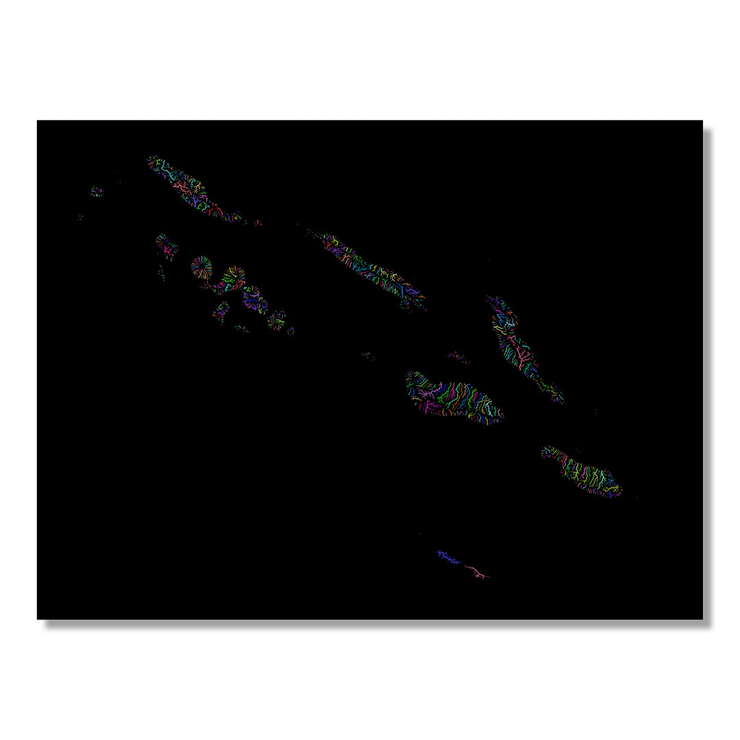 Solomon Islands - River basin map, rainbow colours - Wall Art