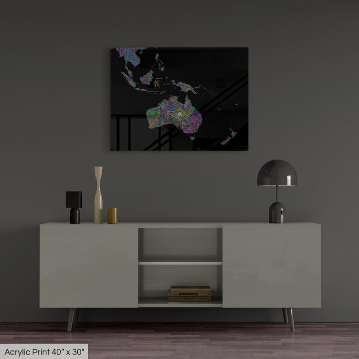 Southwest Pacific - River basin map, pastel colours - Wall Art