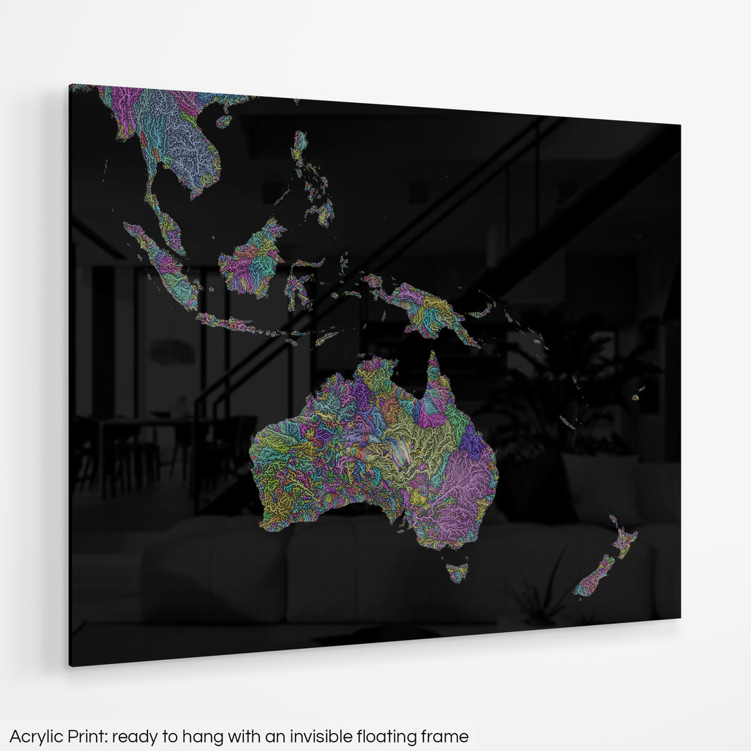 Southwest Pacific - River basin map, pastel colours - Wall Art