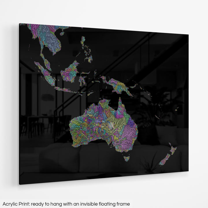 Southwest Pacific - River basin map, pastel colours - Wall Art