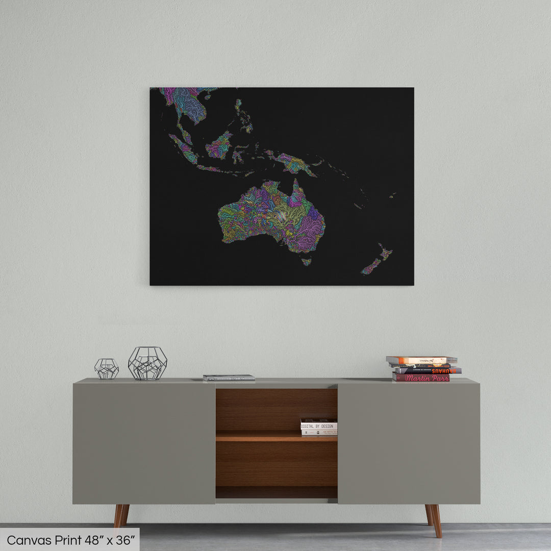 Southwest Pacific - River basin map, pastel colours - Wall Art