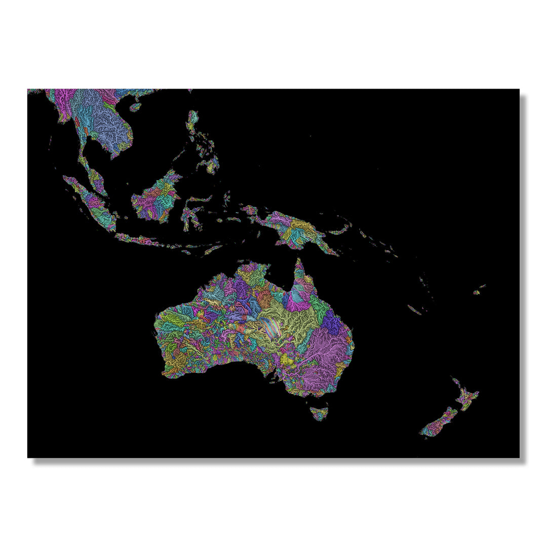 Southwest Pacific - River basin map, pastel colours - Wall Art