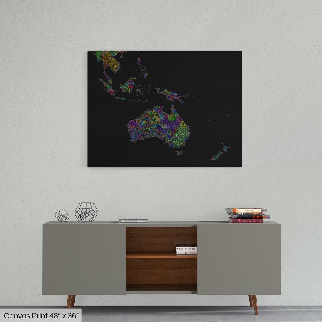 Southwest Pacific - River basin map, rainbow colours - Wall Art