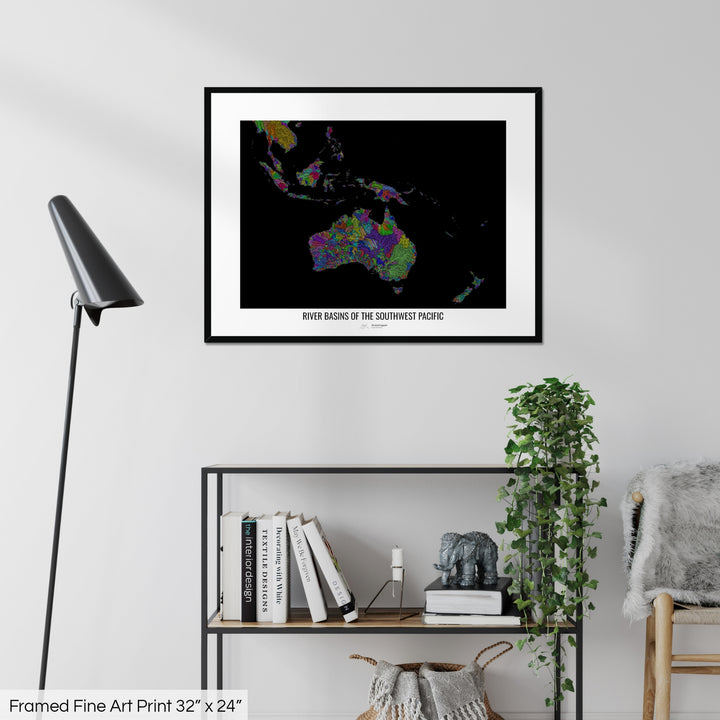 Southwest Pacific - River basin map, rainbow colours - Wall Art