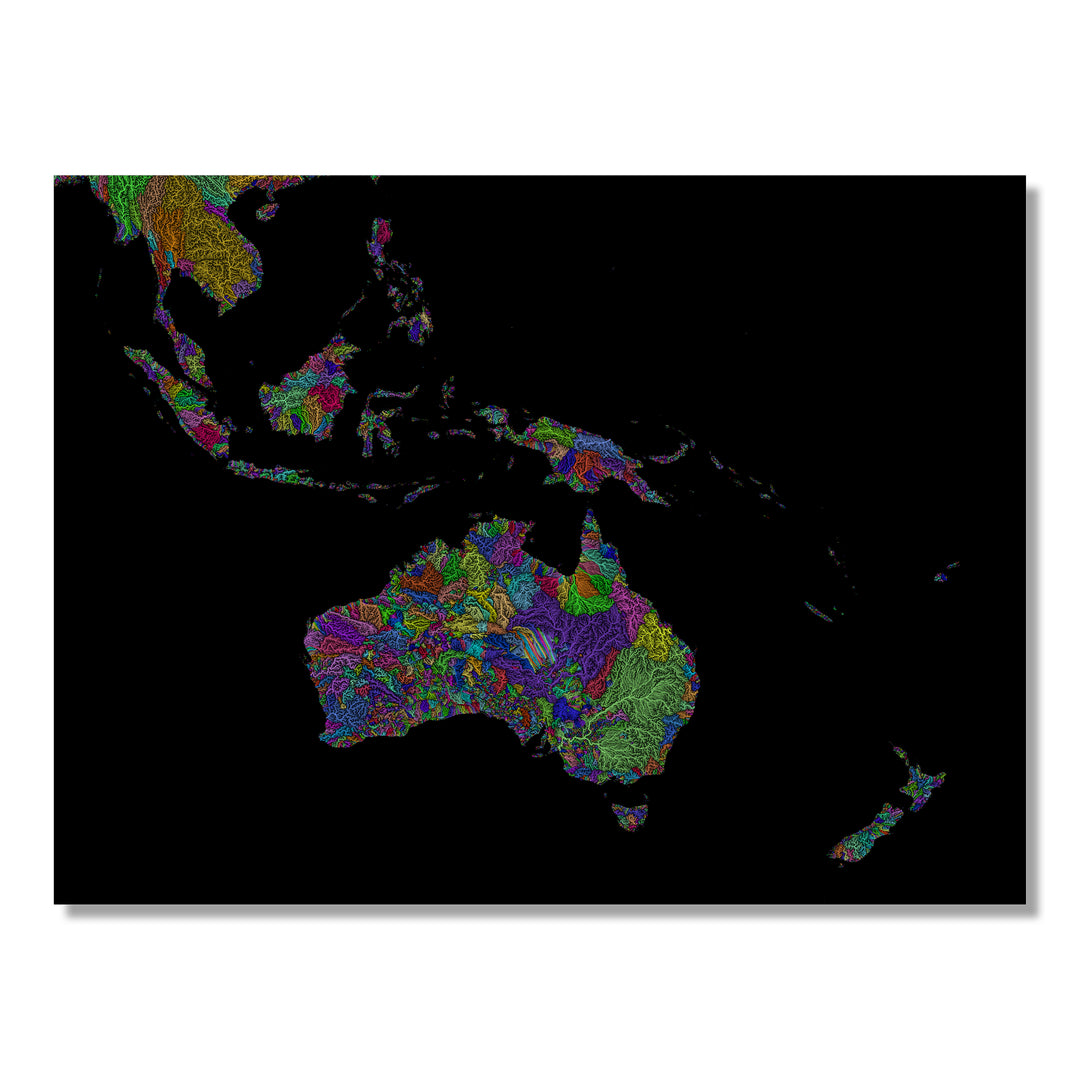 Southwest Pacific - River basin map, rainbow colours - Wall Art