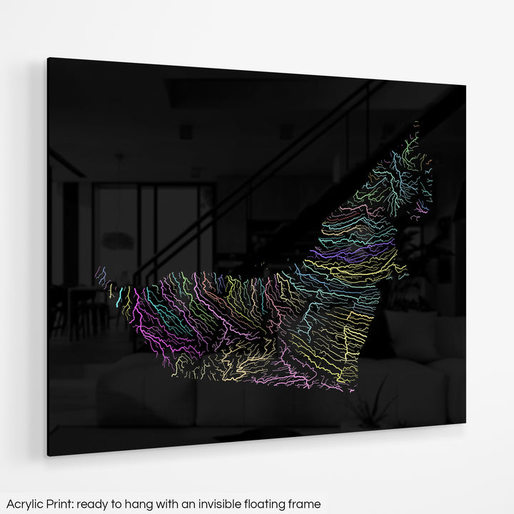 United Arab Emirates - River basin map, pastel colours - Wall Art