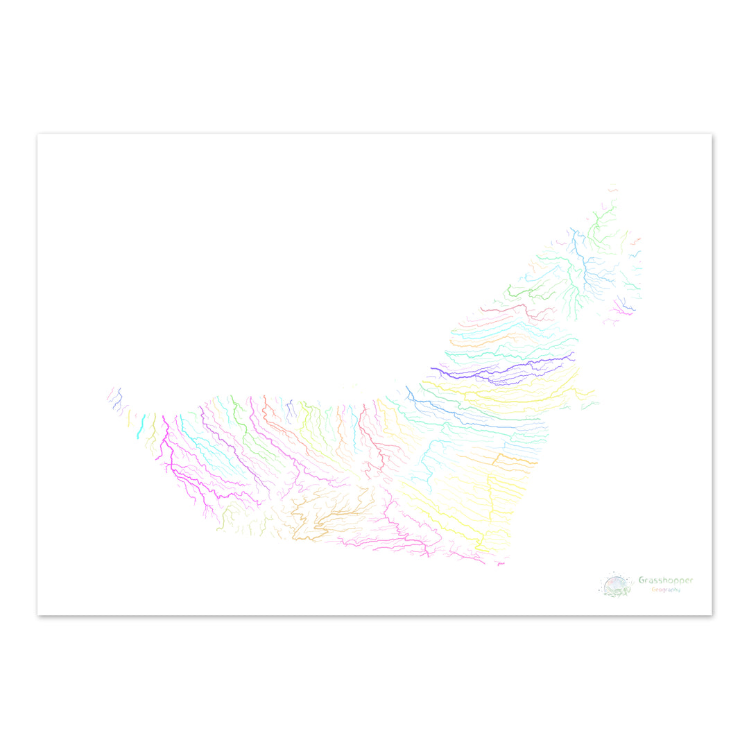 The United Arab Emirates - River basin map, pastel on white - Fine Art Print