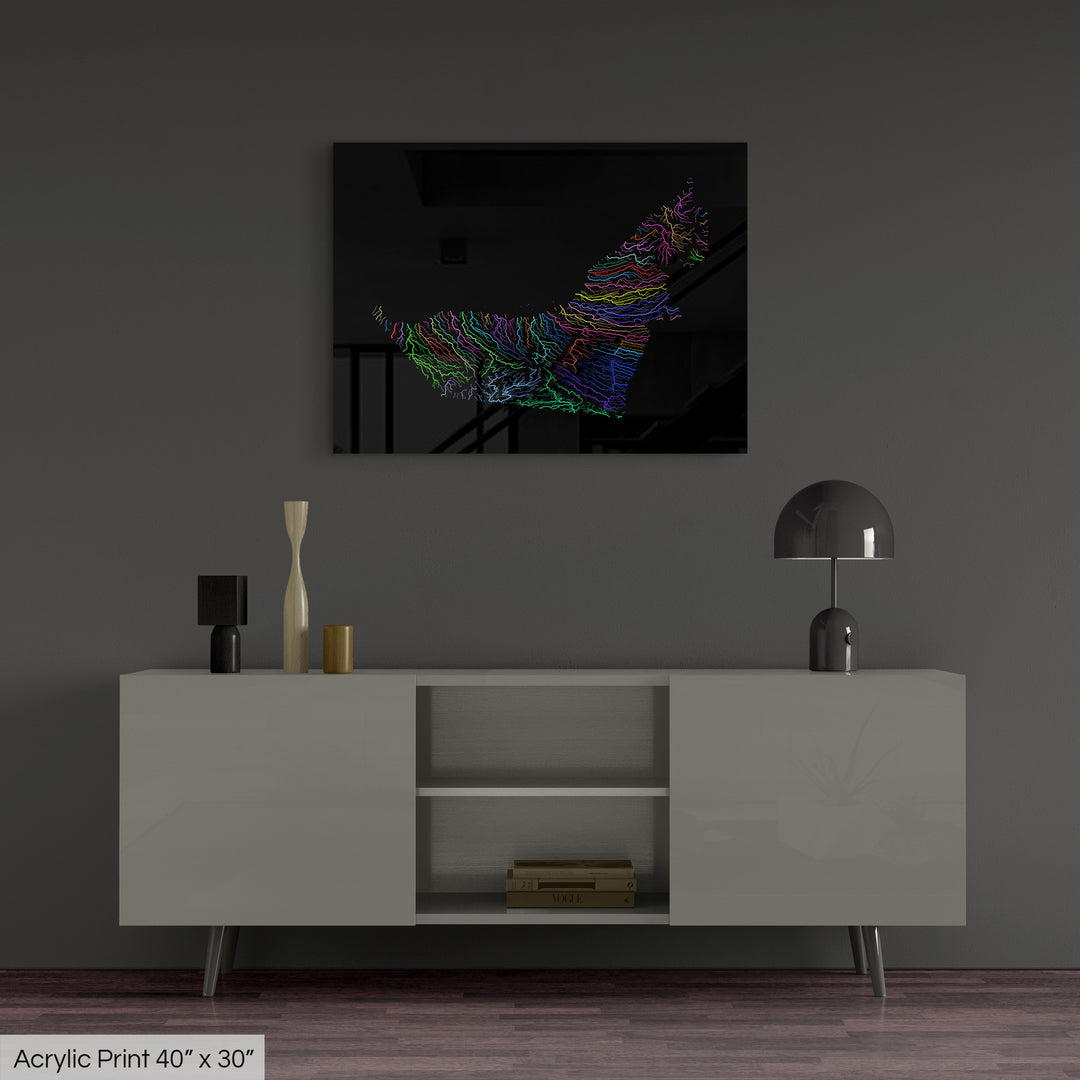 United Arab Emirates - River basin map, rainbow colours - Wall Art