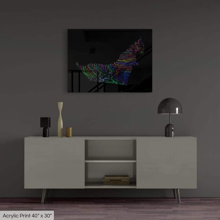 United Arab Emirates - River basin map, rainbow colours - Wall Art