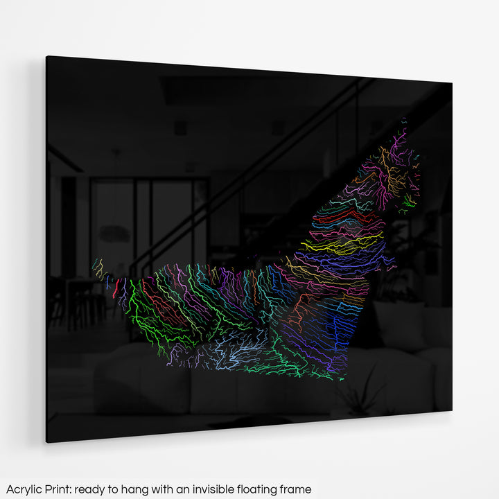 United Arab Emirates - River basin map, rainbow colours - Wall Art