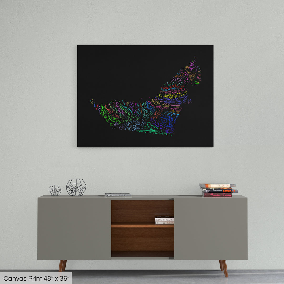 United Arab Emirates - River basin map, rainbow colours - Wall Art