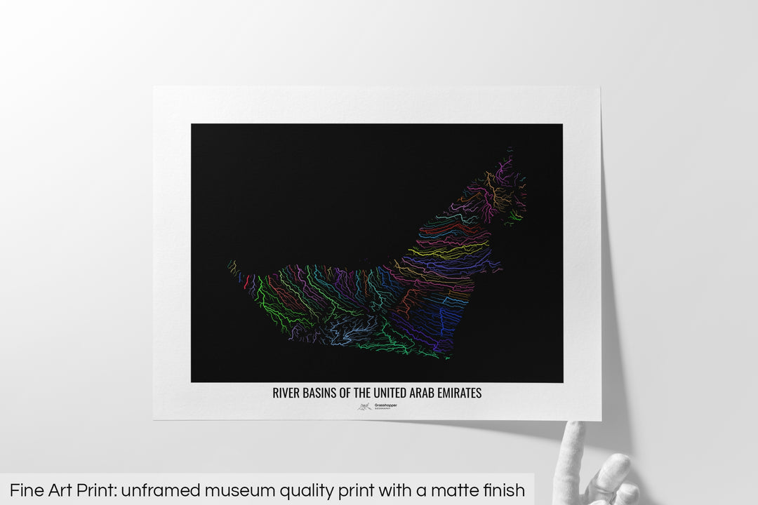 United Arab Emirates - River basin map, rainbow colours - Wall Art