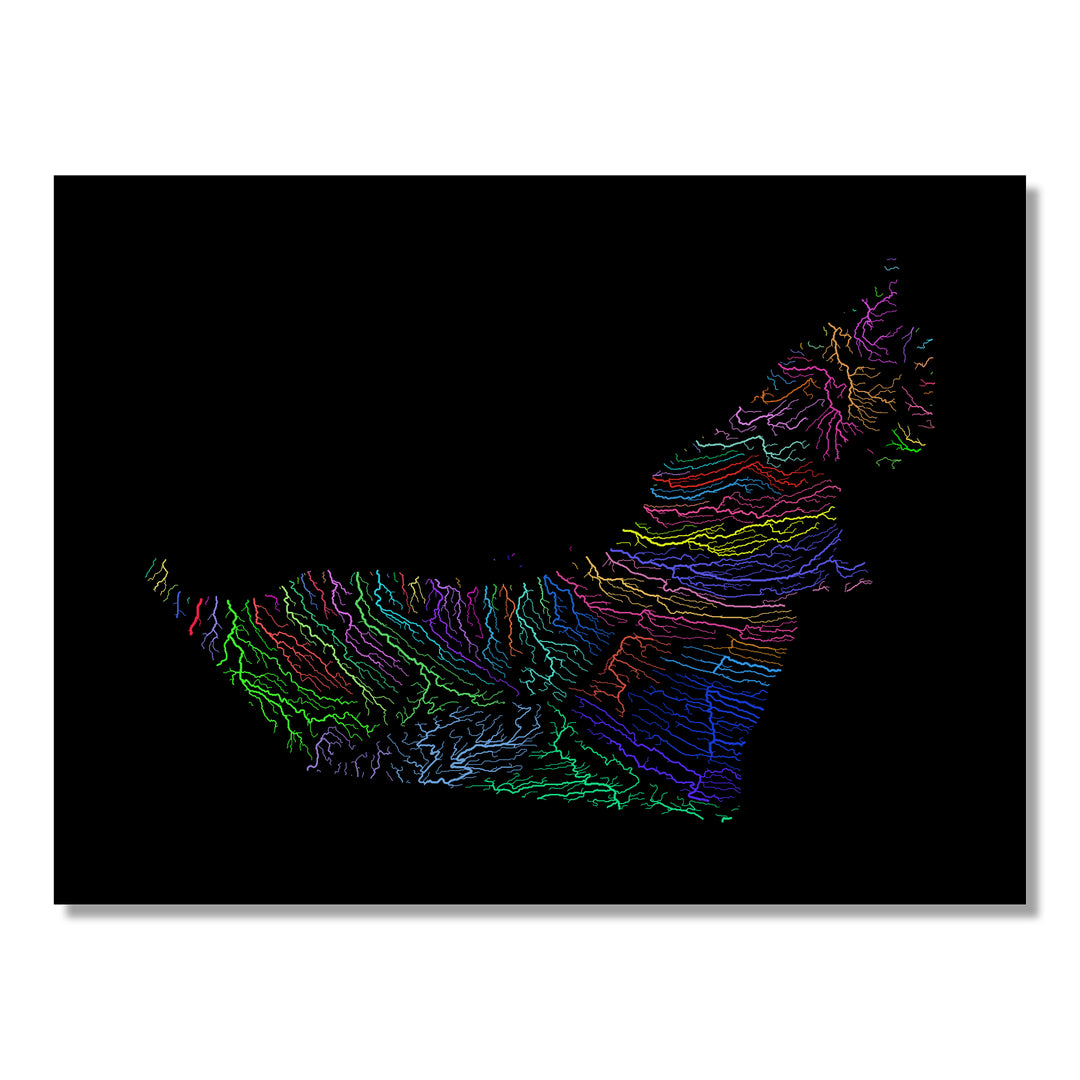 United Arab Emirates - River basin map, rainbow colours - Wall Art