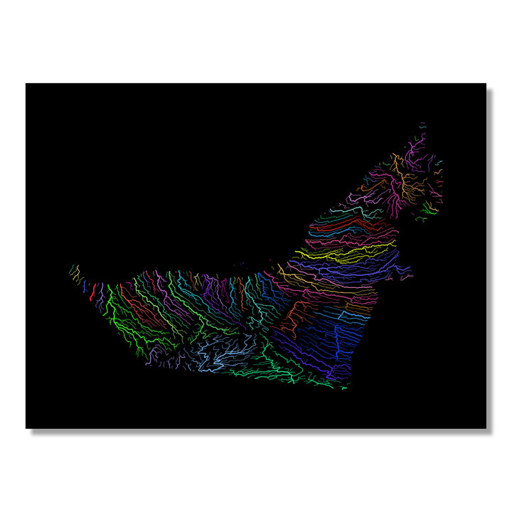 United Arab Emirates - River basin map, rainbow colours - Wall Art