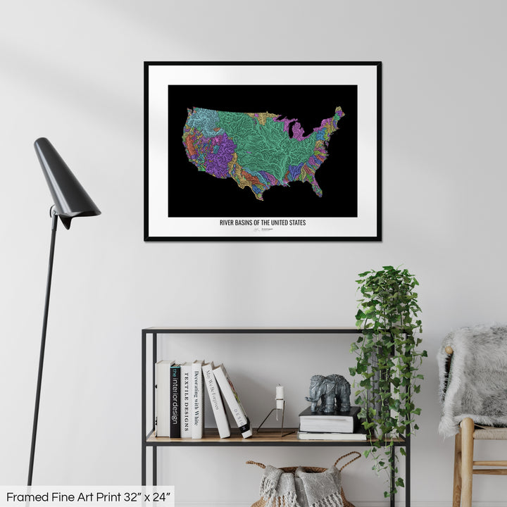 United States - River basin map, pastel colours - Wall Art