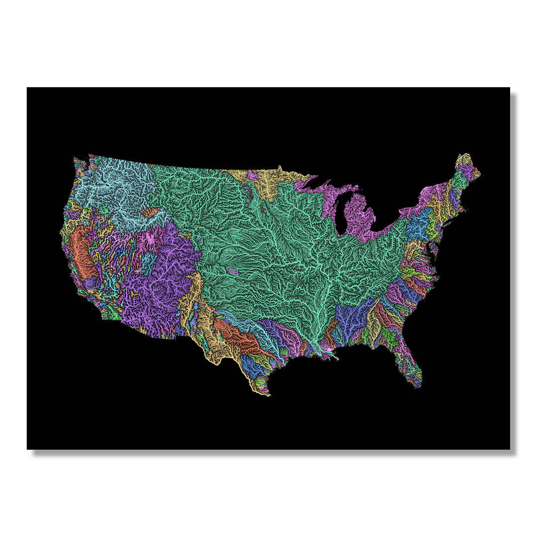 United States - River basin map, pastel colours - Wall Art