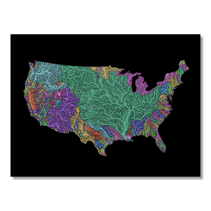 United States - River basin map, pastel colours - Wall Art
