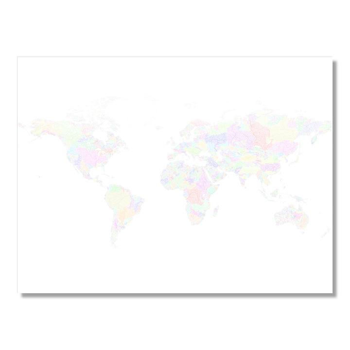 The World - River basin map, pastel colours on white - Wall Art