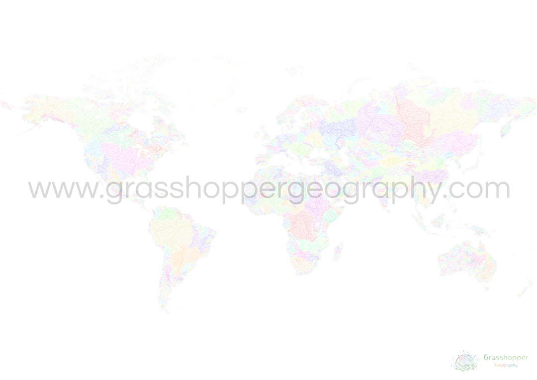 Die Welt - Flussgebietskarte, Pastell auf Weiß - Fine Art Print