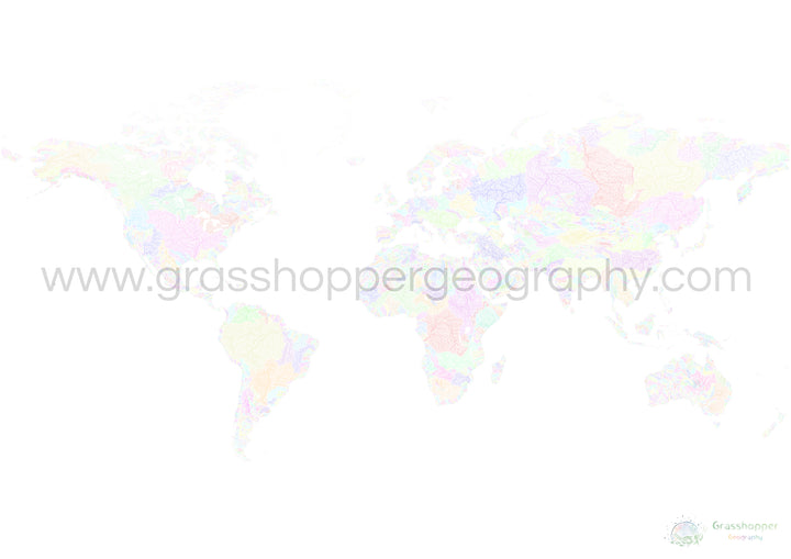 Die Welt - Flussgebietskarte, Pastell auf Weiß - Fine Art Print