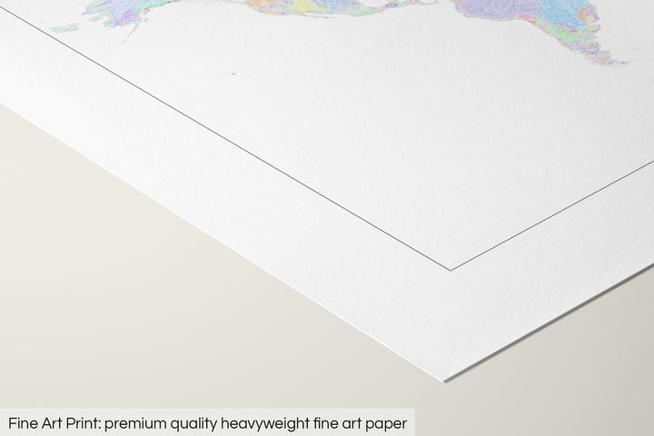 The World - River basin map, rainbow colours on white - Wall Art