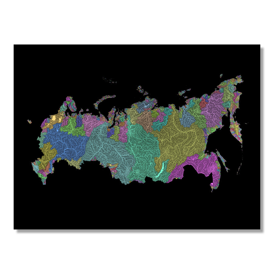 Russia - River basin map, pastel colours - Wall Art by Grasshopper Geography. Image of a high-resolution map created by geographer Robert Szucs, available as wall art and for licensing.