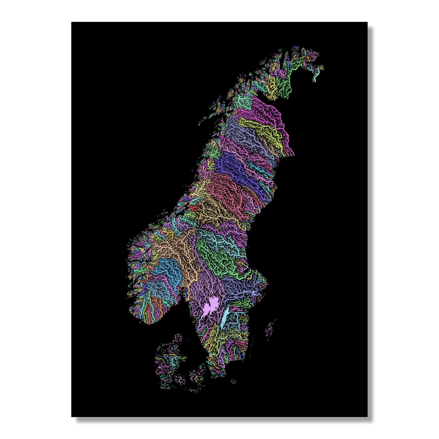 Scandinavian Rivers Map Mapa das Bacias Hidrográficas da Escandinávia - Impressão de Arte de ...