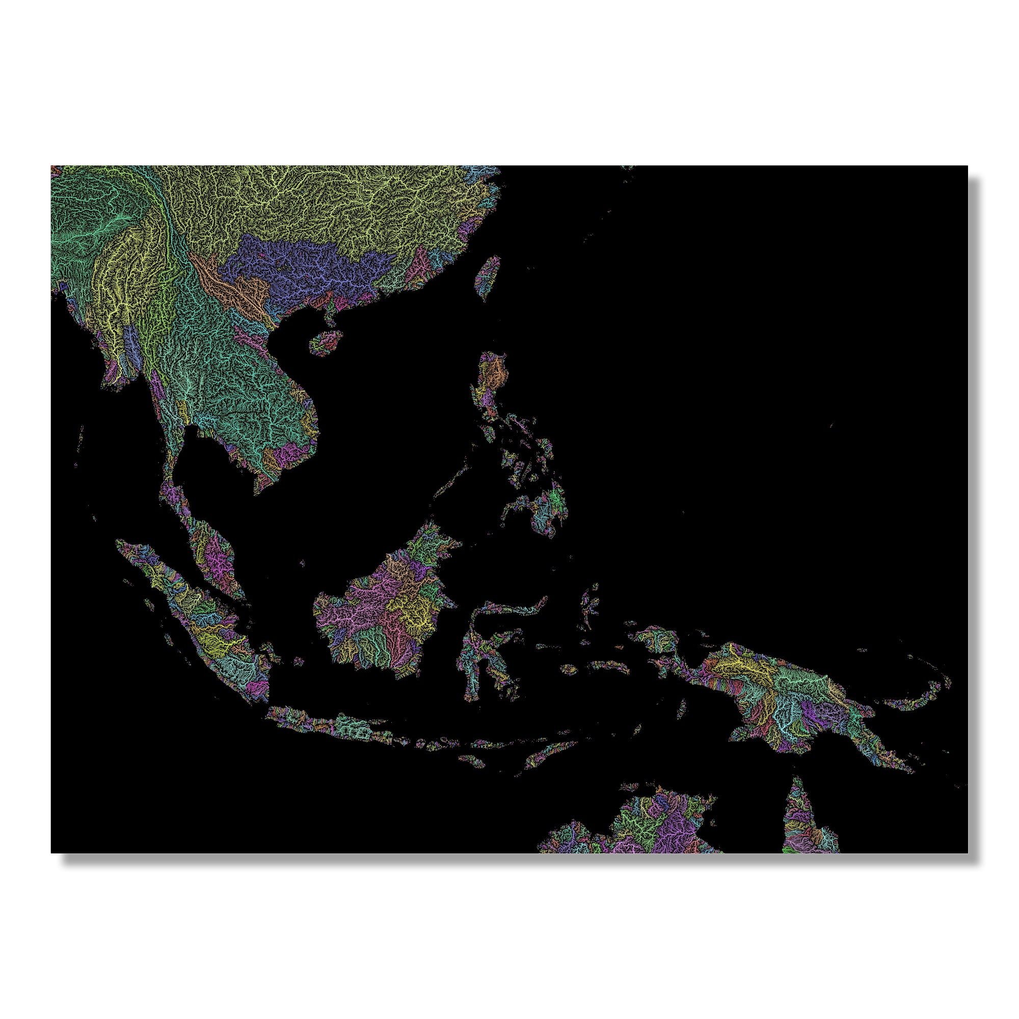 东南亚流域地图印刷品 - 高级粉彩墙面艺术礼品 – Grasshopper Geography