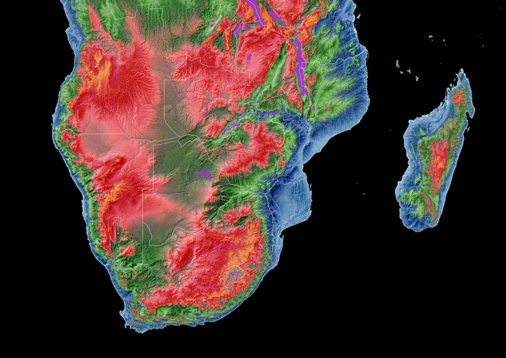 Mapas de elevación y cuencas fluviales PERSONALIZADOS del sur de África