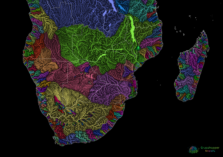 CUSTOM Southern Africa river basin and elevation maps